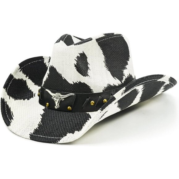 Cow Print Cowboy Hat Women\'s Straw Large Western Party Bachelorette Fun main image 5